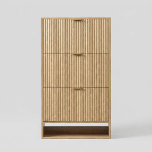 Oak Tall 3-Drawer Fluted Shoe Cabinet