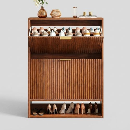 Walnut 2-Drawer Fluted Shoe Cabinet