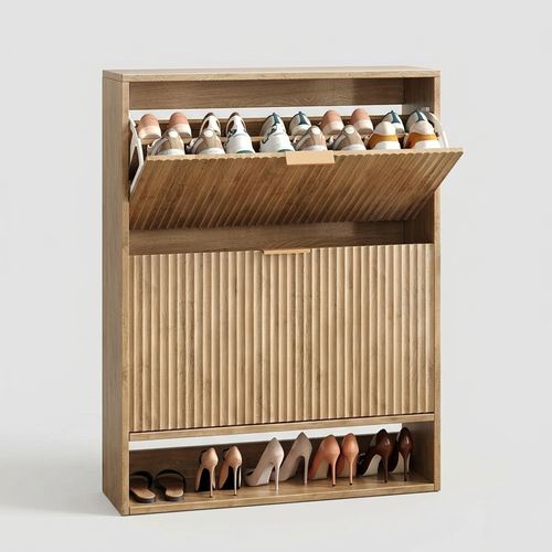 Oak 2-Drawer Fluted Shoe Cabinet